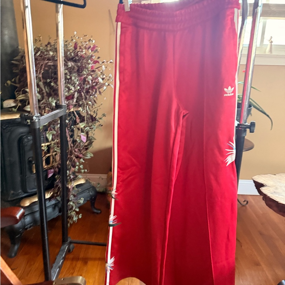 Adidas Kids Red Sweatpants with White Stripes